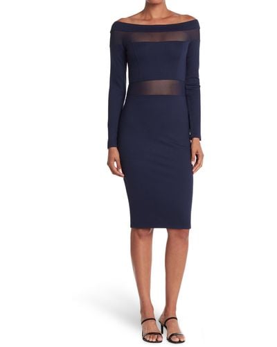 Love By Design Off-the-shoulder Mesh Panel Bodycon Dress - Blue