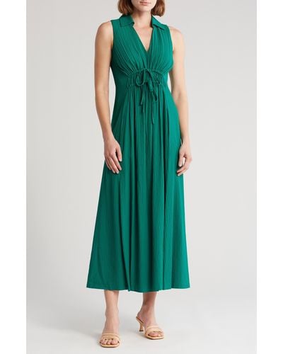 Calvin Klein Sleeveless Tie Waist Gauze Midi Dress - Green