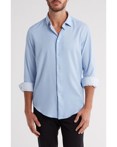 Report Collection Long Sleeve 4-way Stretch Button-up Shirt - Blue