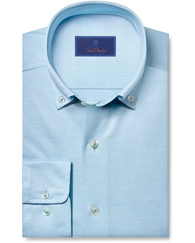 David Donahue Regular Fit Oxford Knit Dress Shirt - Blue