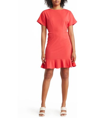 Donna Morgan Ruffle Hem Short Sleeve Dress - Red