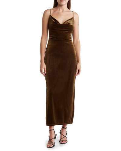 Taylor Dresses Cowl Neck Stretch Velvet Dress - Brown