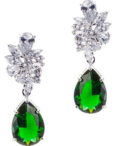 CZ by Kenneth Jay Lane Cz Cluster Pear Drop Earrings - Green