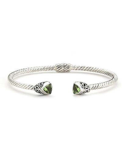 Samuel B. Sterling Silver Trillion Cut Peridot Twisted Cable Hinged Bangle Bracelet - Green