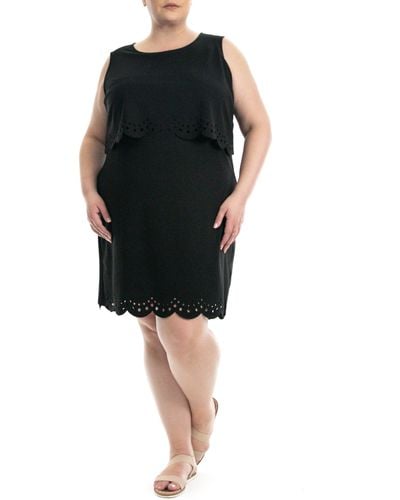 Nina Leonard Laser Cutout Popover Crepe Dress - Black