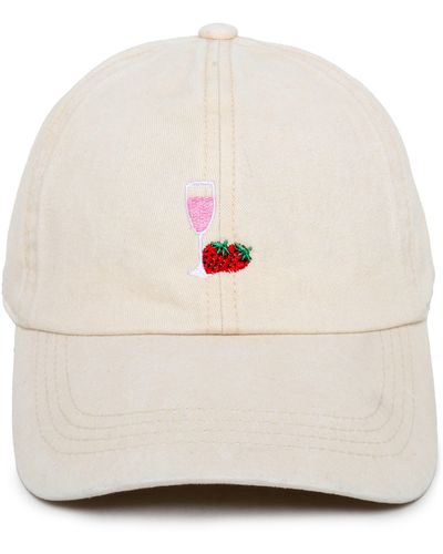 David & Young Champagne Strawberry Embroidered Cotton Baseball Cap - White