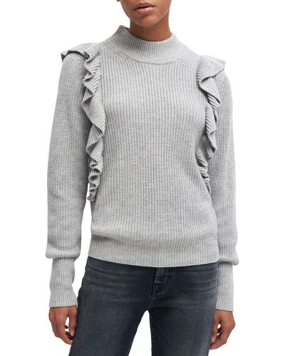 7 For All Mankind Ruffle Mock Neck Sweater - Gray