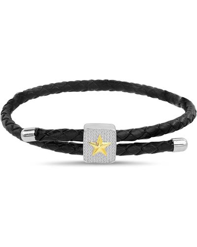 Nautica Mens' Braided Leather & Crystal Pavé Slider Bracelet - Black