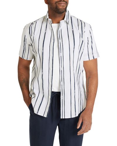Johnny Bigg Archer Stripe Short Sleeve Cotton Button-up Shirt - White