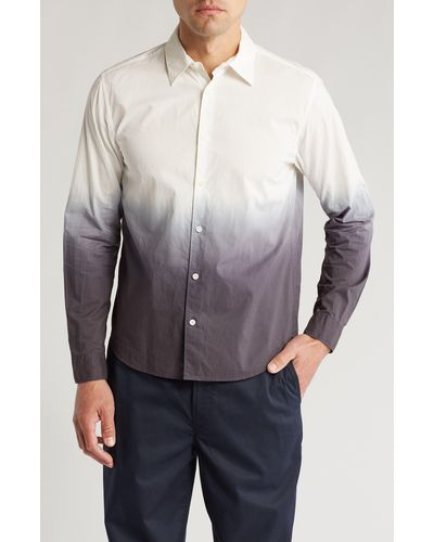 Theory Bronson Ombré Long Sleeve Cotton Button-up Shirt - Gray