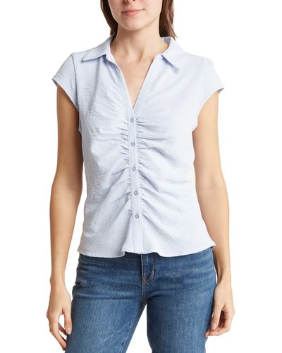 Laundry by Shelli Segal Cap Sleeve Ruched Button-up Top - Blue