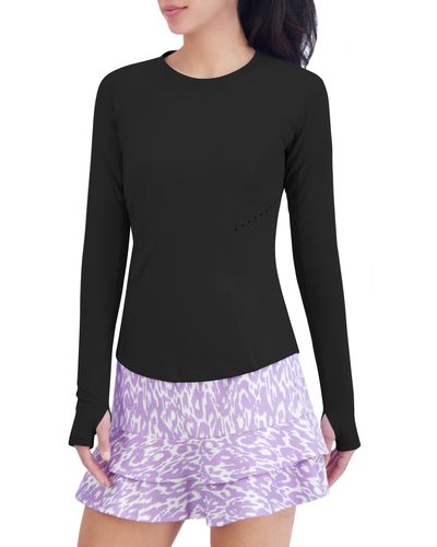 SAGE Collective Streamlined Perforated Long Sleeve Performance Top - Black