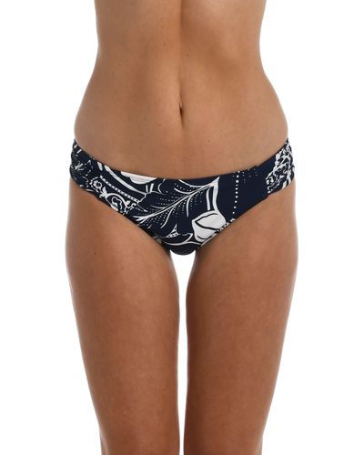 La Blanca Playa Side Shirred Hipster Bikini Bottoms - Blue