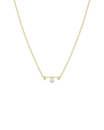 Ron Hami 14k Yellow Gold 3mm Cultured Pearl & Diamond Bar Pendant Necklace - Metallic
