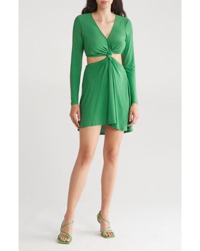 TOPSHOP Twist Front Long Sleeve Cut Out Mini Dress - Green