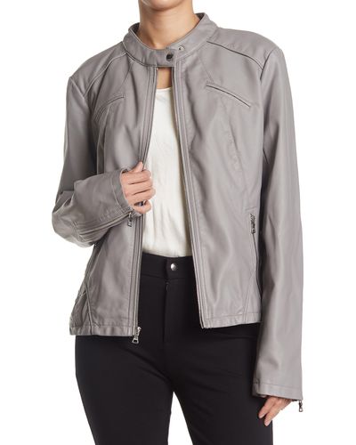 Guess Faux Leather Racer Jacket - Gray