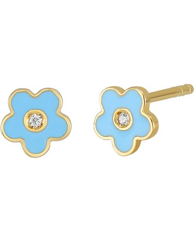 Bony Levy Diamond Flower Stud Earrings - Blue