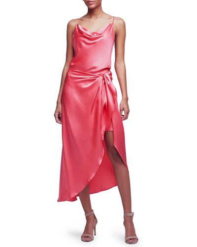 L'Agence Rose Silk Faux Wrap Slipdress - Red