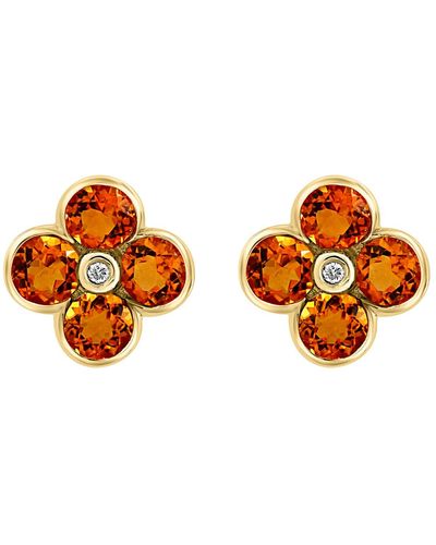 Effy 14k Yellow Gold Semiprecious Stone & Diamond Flower Stud Earrings - Orange