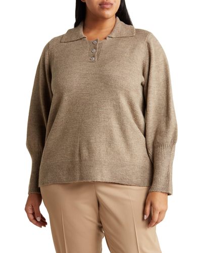 Vero Moda Bella Puff Sleeve Polo Sweater - Brown