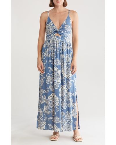 Angie Floral Twist Front Maxi Sundress - Blue