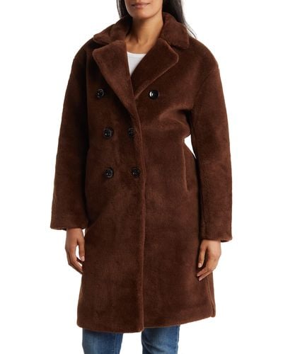 Rebecca Minkoff Faux Shearling Double Breasted Coat - Brown