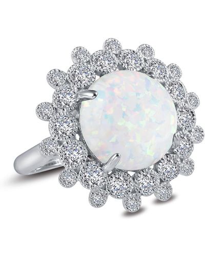 Lafonn Platinum Plated Sterling Silver Simulated Diamond & Simulated Opal Art Deco Ring - Metallic