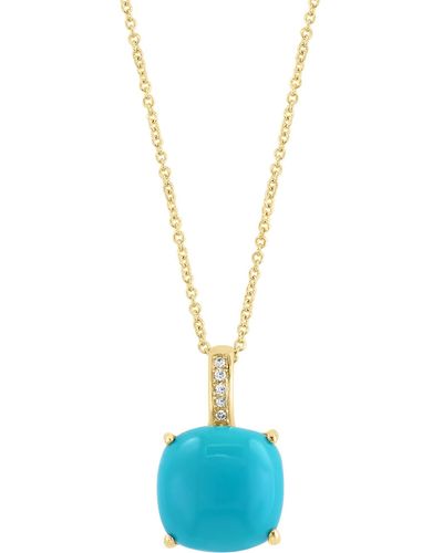 Effy 14k Yellow Gold Diamond & Turquoise Pendant Necklace - Blue