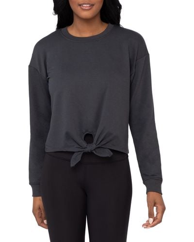 90 Degrees Brushed Terry Tie Hem Pullover - Black
