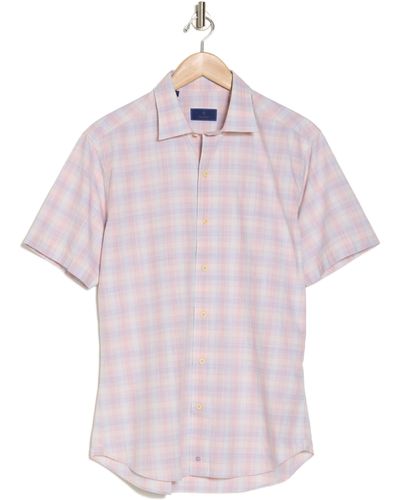 David Donahue Check Poplin Casual Short Sleeve Cotton Button-up Shirt - Pink