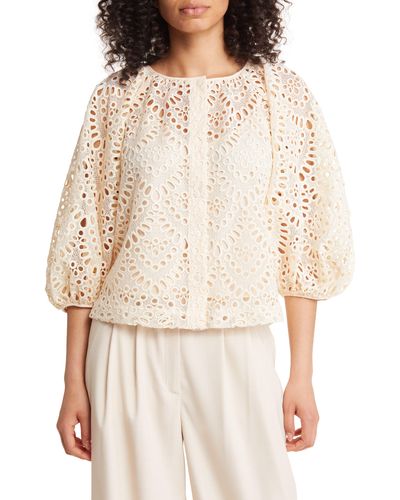 Ted Baker Elaraa Broderie Anglaise Puff Sleeve Top - Natural