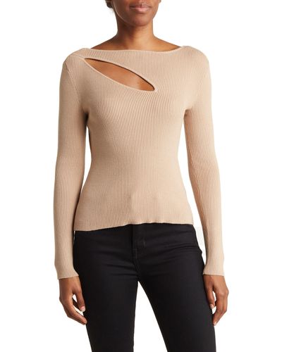 Melrose and Market Skivvy Ribbed Cutout Sweater - Black
