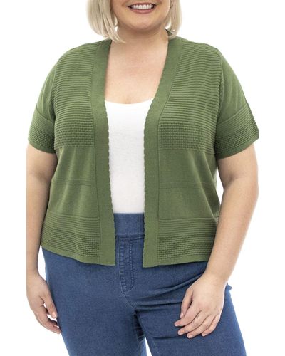 Nina Leonard Short Sleeve Novelty Stitch Bolero Cardigan - Green