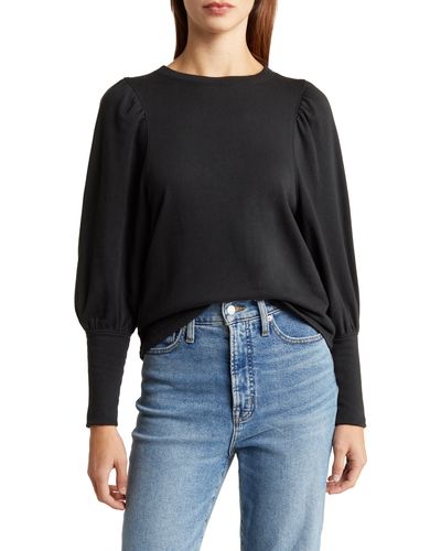 Madewell Puff Sleeve Brushed Jersey Top - Black