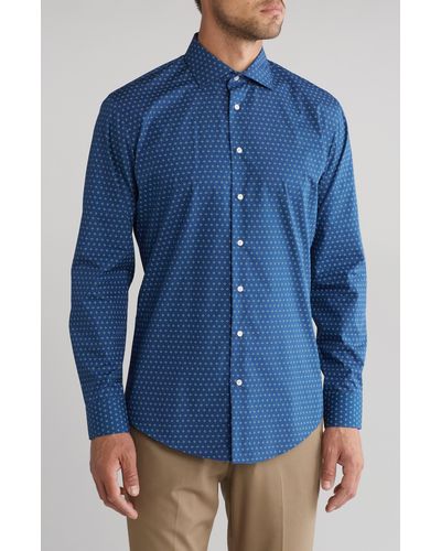 Nordstrom Ryes Geo Print Trim Fit Dress Shirt - Blue