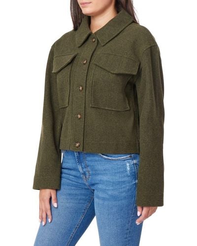 Kensie Boxy Crop Shirt Jacket - Green