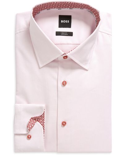 BOSS Hank Kent Slim Fit Easy Iron Stretch Cotton Dress Shirt - Pink