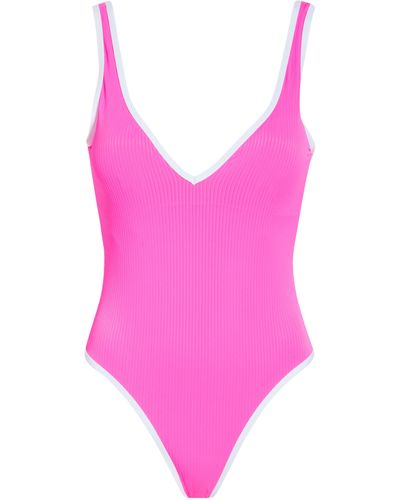 Nicole Miller Contrast Trim Rib One-piece Swimsuit - Pink