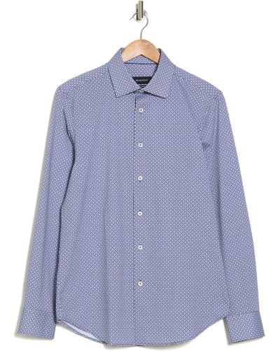 Bugatchi Trim Fit Geo Print Stretch Cotton Button-up Shirt - Blue