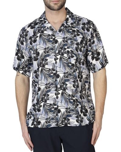 Tailorbyrd Hibiscus Leaves Camp Shirt - Black