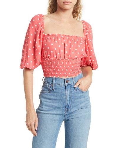 AFRM Waverly Smocked Crop Top - Red