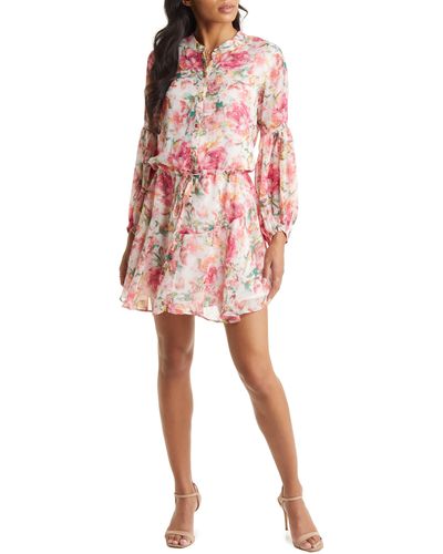 Vici Collection Floral Balloon Sleeve Dress - Red