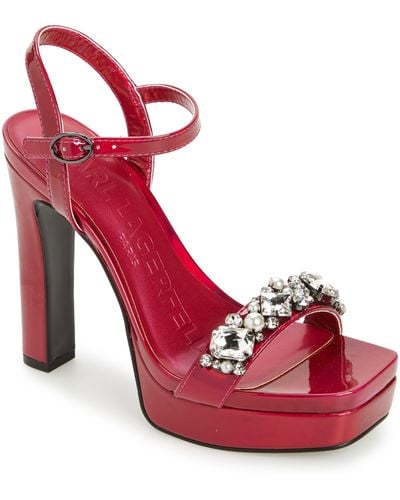 Karl Lagerfeld Jala Jeweled Ankle Strap Sandal - Red