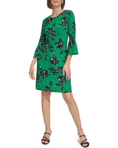 Tommy Hilfiger Camille Floral Bell Sleeve Jersey Shift Dress - Green