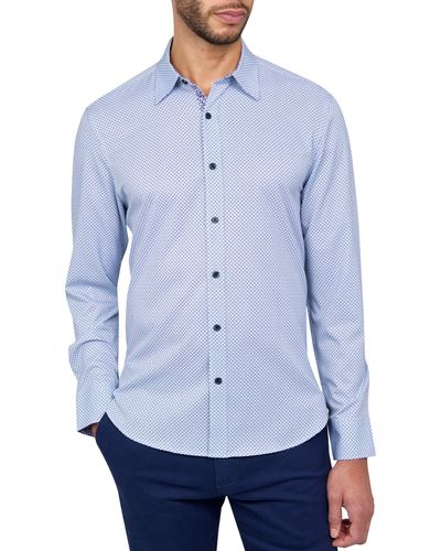 Con.struct Slim Fit Abstract Square Four-way Stretch Performance Button Up Shirt - Blue