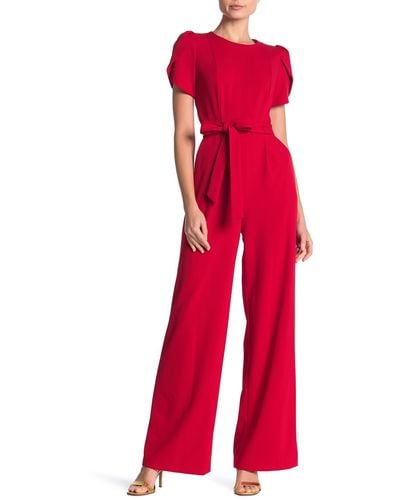 Calvin Klein Tulip Sleeve Waist Tie Jumpsuit - Red