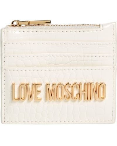 Love Moschino Croc Embossed Faux Leather Zip Card Wallet - Natural