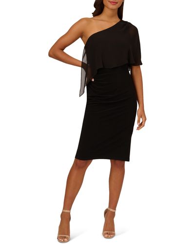 Adrianna Papell Chiffon Jersey One-shoulder Dress - Black