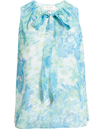 Ted Baker Chalote Print Tie Neck Sleeveless Top - Blue