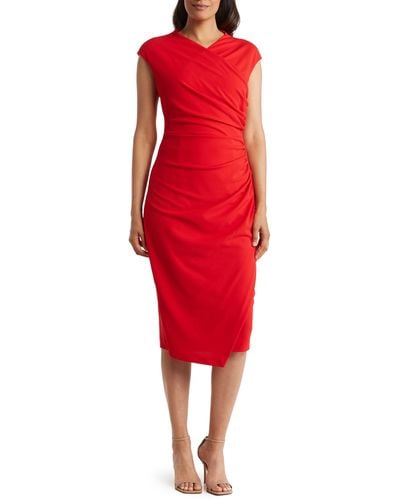 Alexia Admor Yoon Cap Sleeve Draped Sheath Dress - Red